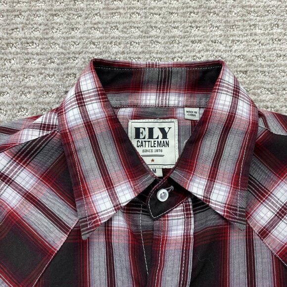 Ely Cattleman Western Shirt Men Medium M Red White Plaid Button Up Cowboy Ranch - Picture 5 of 10
